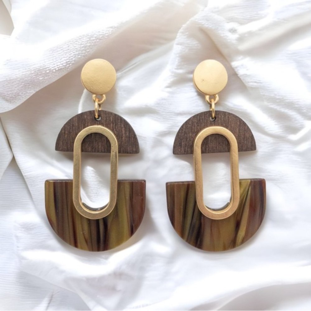 wood and gold earrings